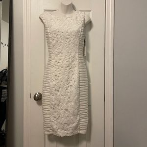 Calvin Klein Off White Sheath Laser Cut-out Cocktail Dress